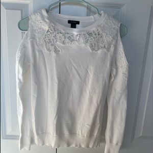 Halogen lace detail cold shoulder sweater